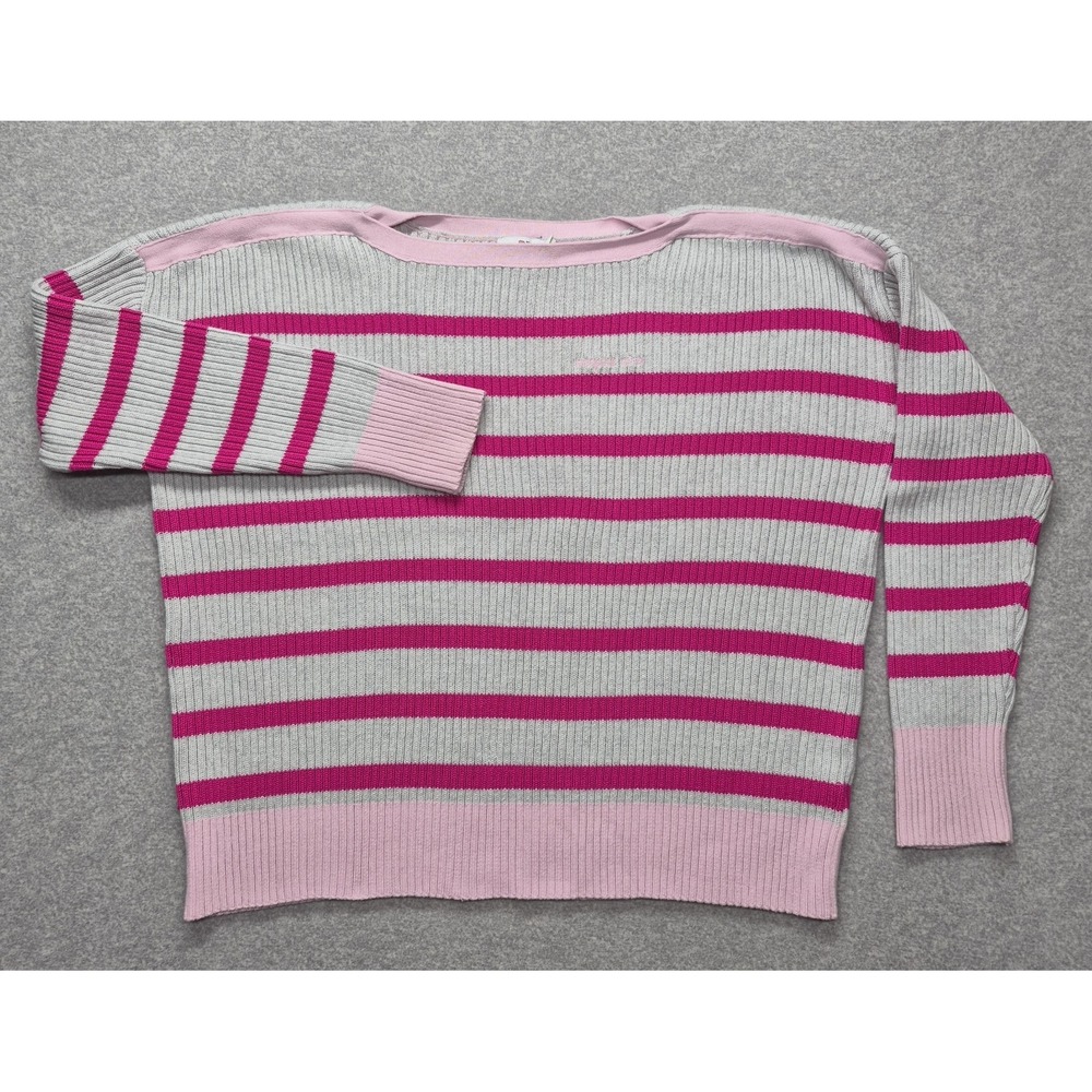 Vineyard Vines Sweater Womens Large Pink Gray Striped Cotton Crewneck Pullover